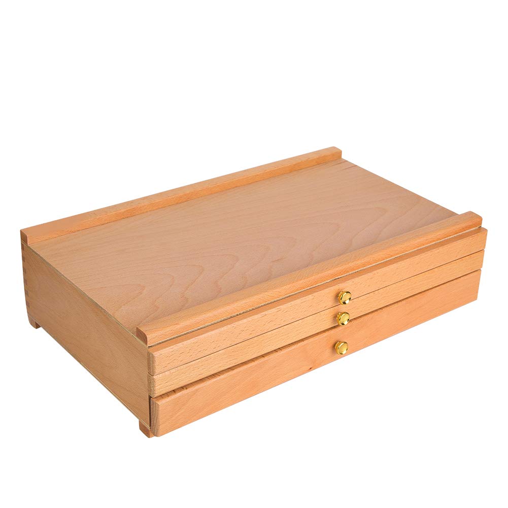 Amazon.co.jp: 3層引き出しボックス、ブナ木製描画ツールケース